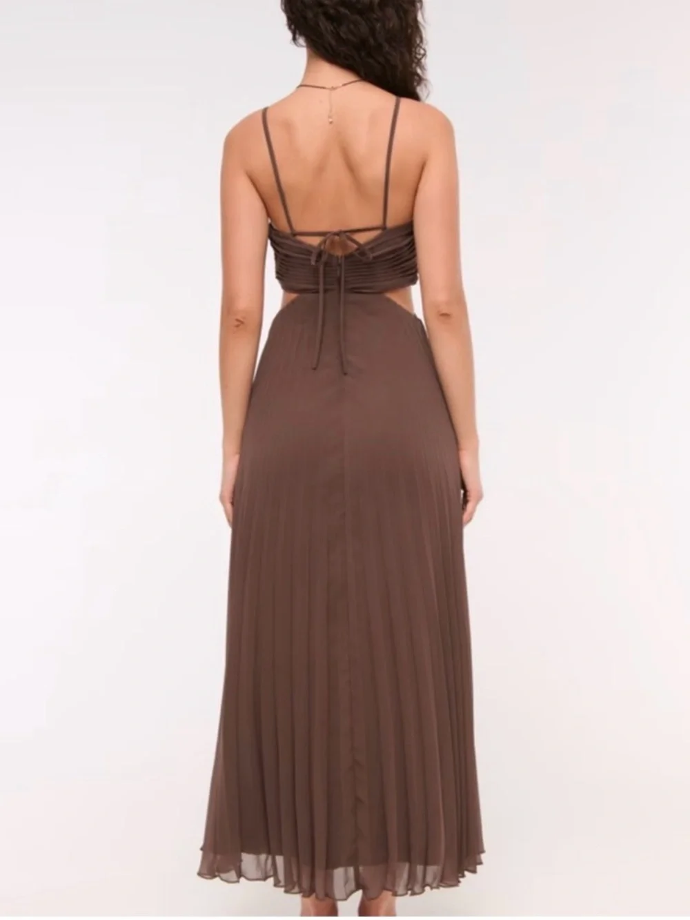 Abercrombie & Fitch Brown Pleated Cutout Maxi Dress